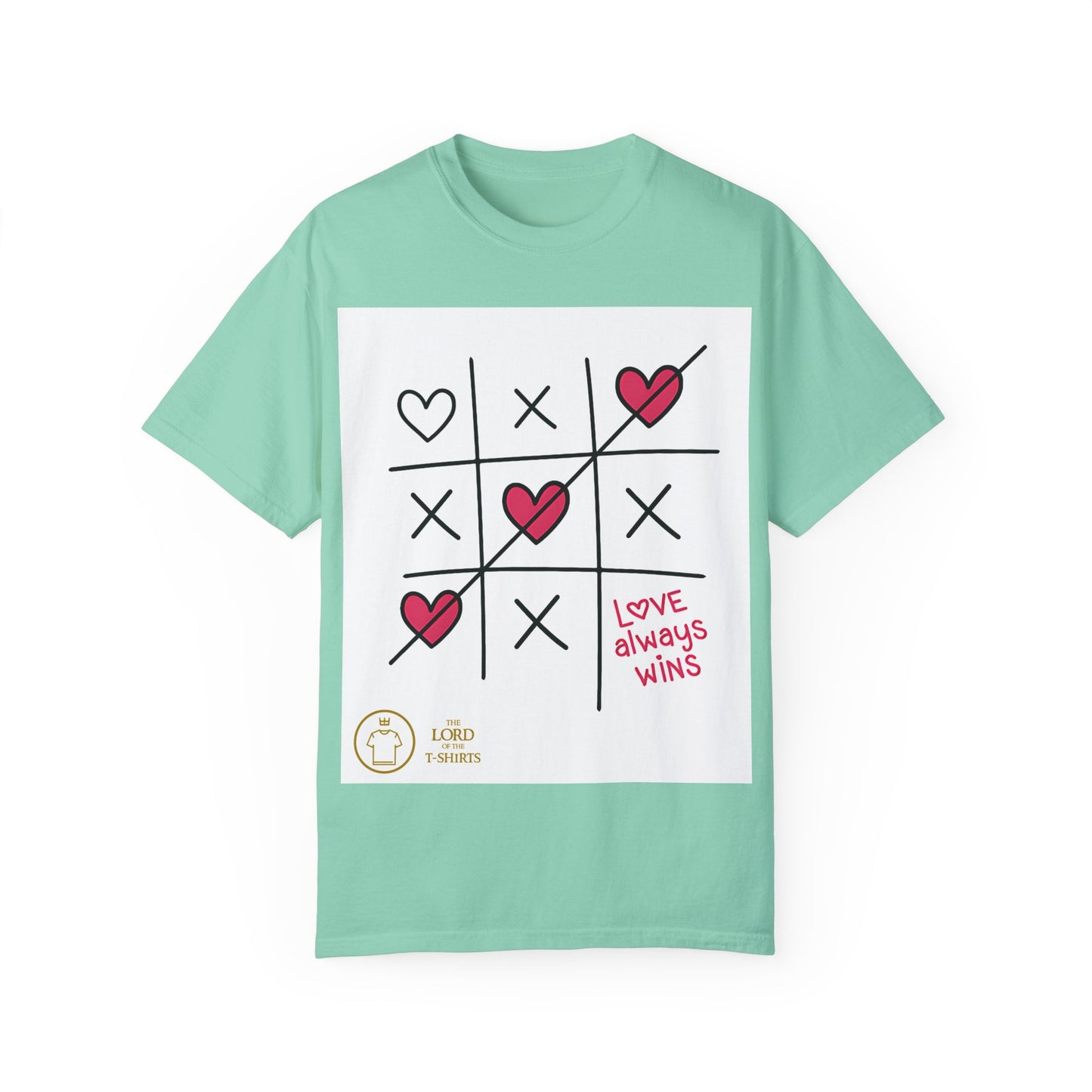 Women's T-Shirt with Tic-Tac-Toe Design and 'Love Always Wins' Message - Casual Style by The Lord of the T-Shirts