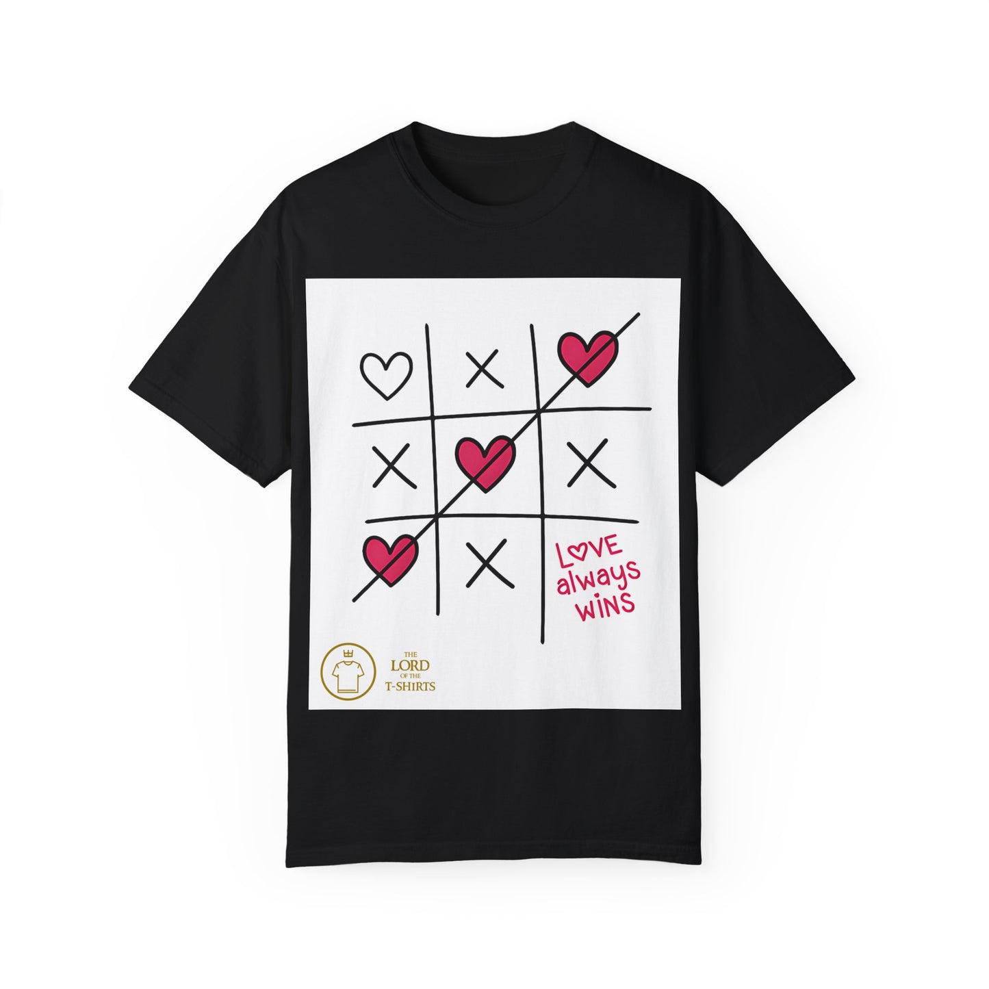 Women's T-Shirt with Tic-Tac-Toe Design and 'Love Always Wins' Message - Casual Style by The Lord of the T-Shirts