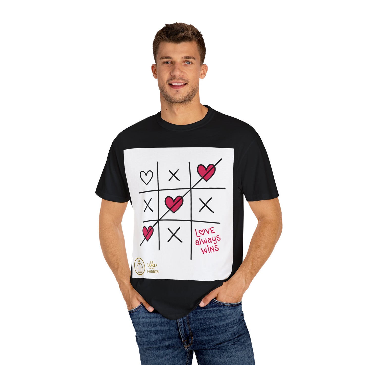 Women's T-Shirt with Tic-Tac-Toe Design and 'Love Always Wins' Message - Casual Style by The Lord of the T-Shirts