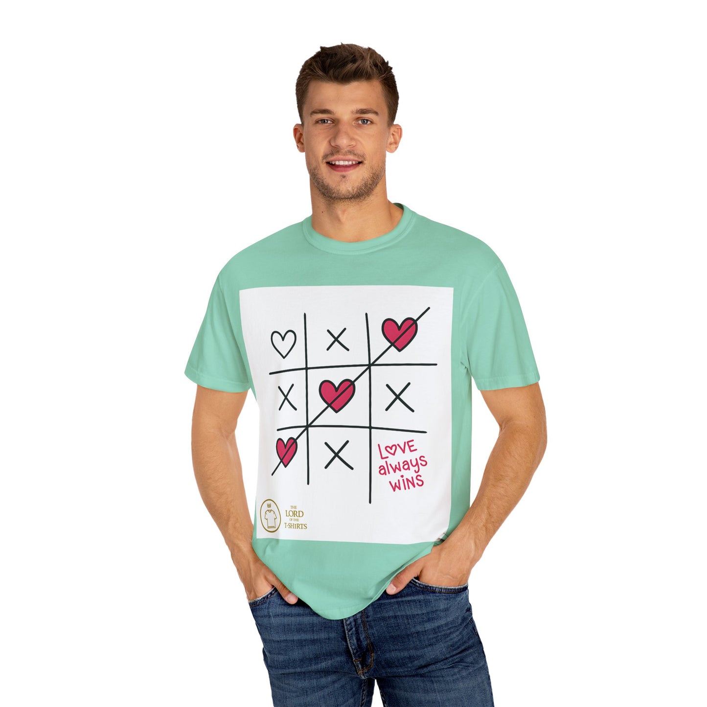 Women's T-Shirt with Tic-Tac-Toe Design and 'Love Always Wins' Message - Casual Style by The Lord of the T-Shirts