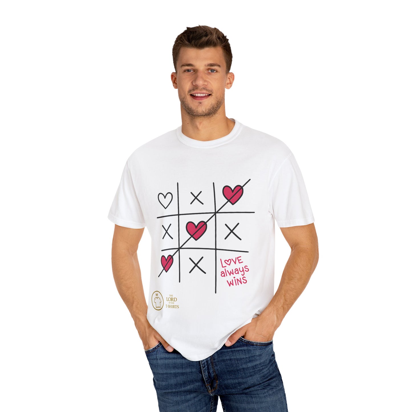 Women's T-Shirt with Tic-Tac-Toe Design and 'Love Always Wins' Message - Casual Style by The Lord of the T-Shirts