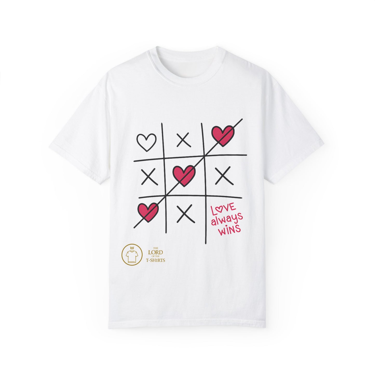 Women's T-Shirt with Tic-Tac-Toe Design and 'Love Always Wins' Message - Casual Style by The Lord of the T-Shirts