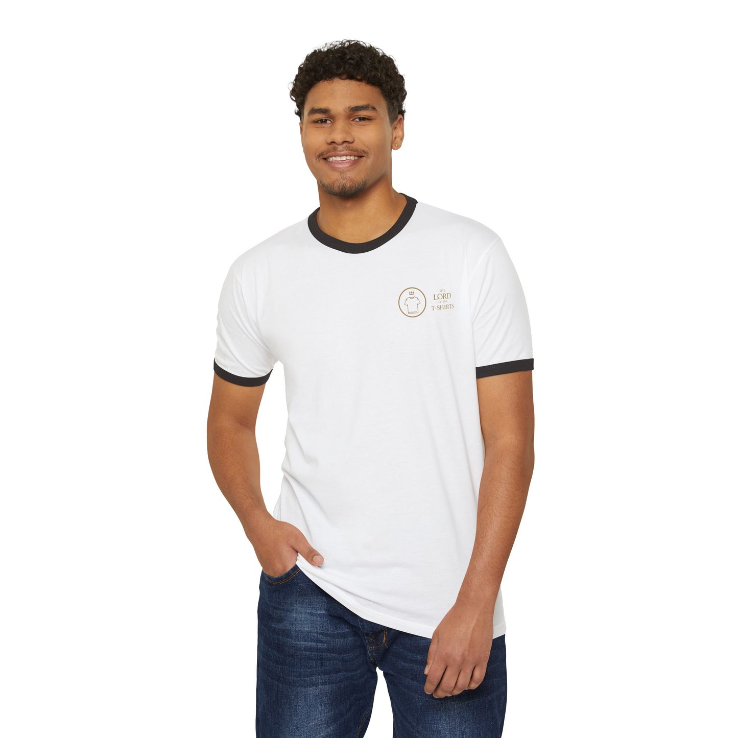 The Lord of the T-Shirts Ringer Tee | Classic White Shirt with Black Collar and Sleeves